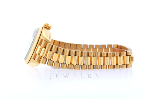 18k Yellow Gold Rolex Datejust Diamond Watch, 26mm, President Bracelet Ice Blue Dial w/ Diamond Bezel