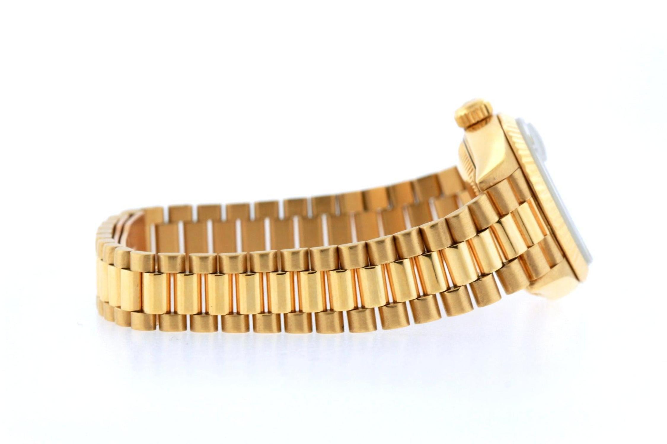 Rolex Datejust 26MM 69178 Black Diamond Dial Diamond Bezel 18K Yellow Gold President Bracelet 1.2ct