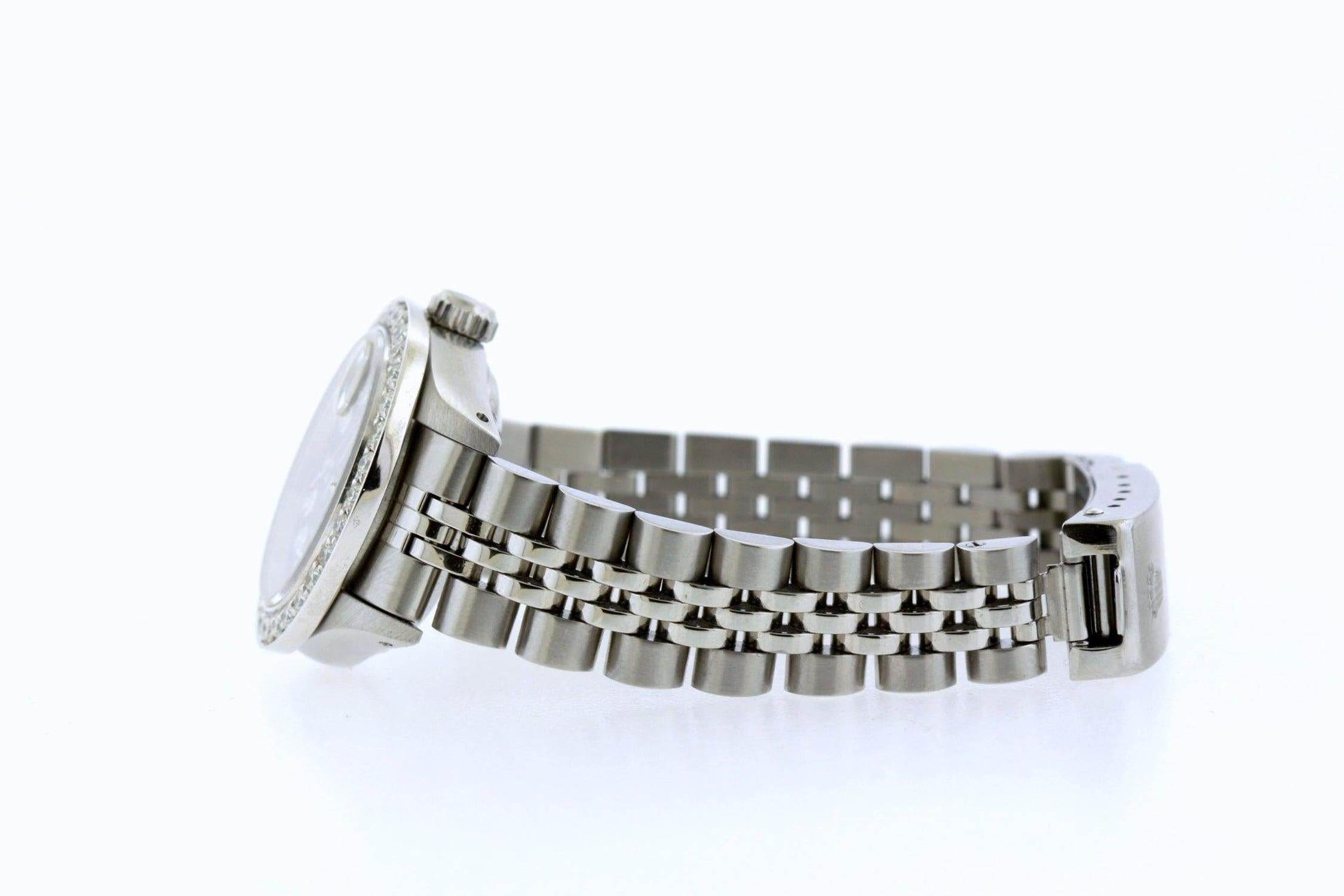 Rolex Datejust 26MM 6916 Blue Mother of Pearl Roman Dial Diamond Bezel Stainless Steel Jubilee Bracelet 1.2ct