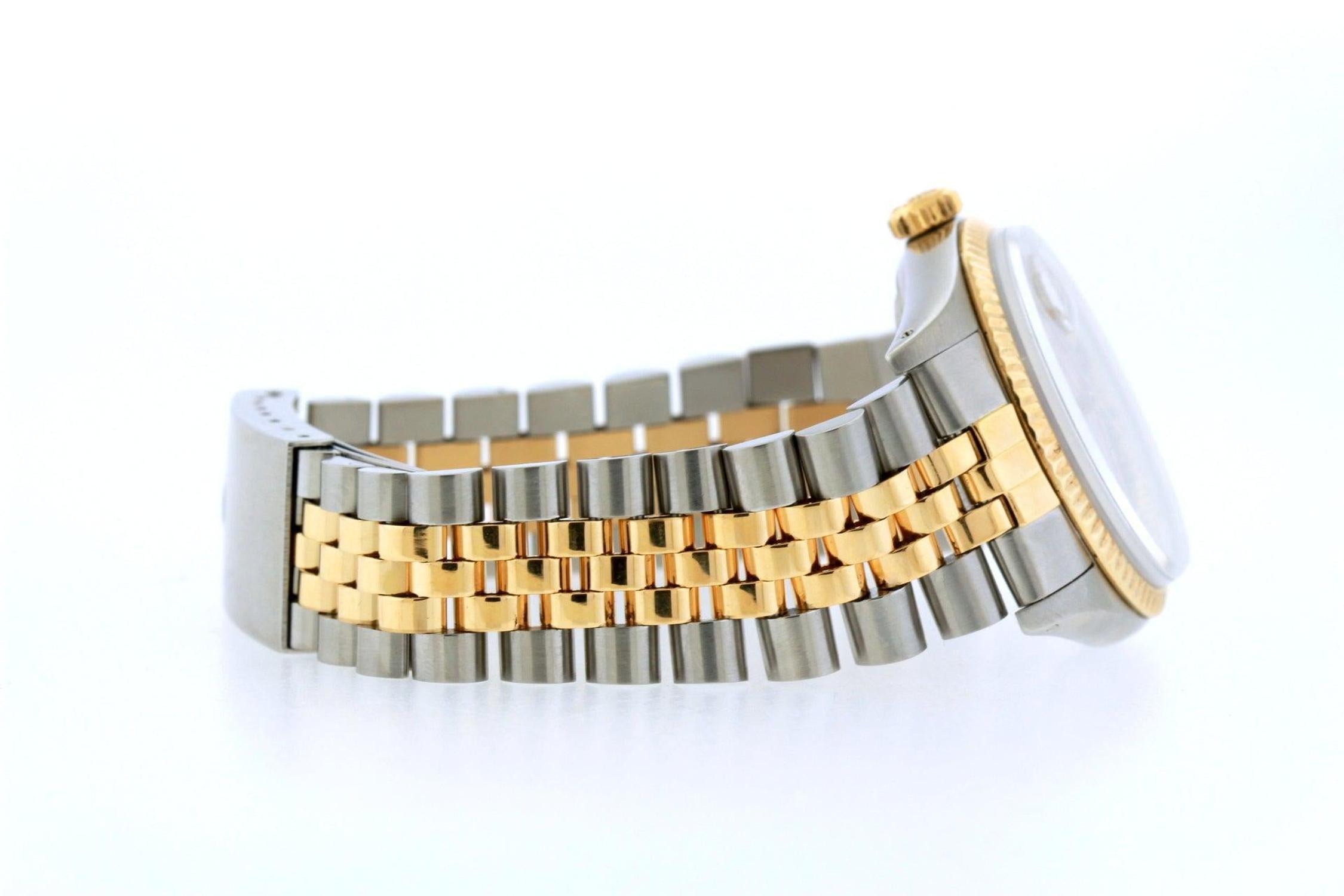 Rolex Datejust 36MM 16233 Champagne Diamond Dial Fluted Bezel Two Tone Yellow Gold Jubilee Bracelet