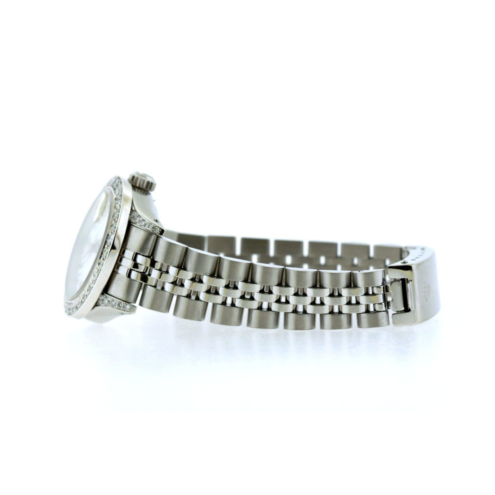 Rolex Datejust 26MM 6916 White Mother of Pearl Diamond Dial Diamond Bezel Stainless Steel Jubilee Bracelet 1.2ct