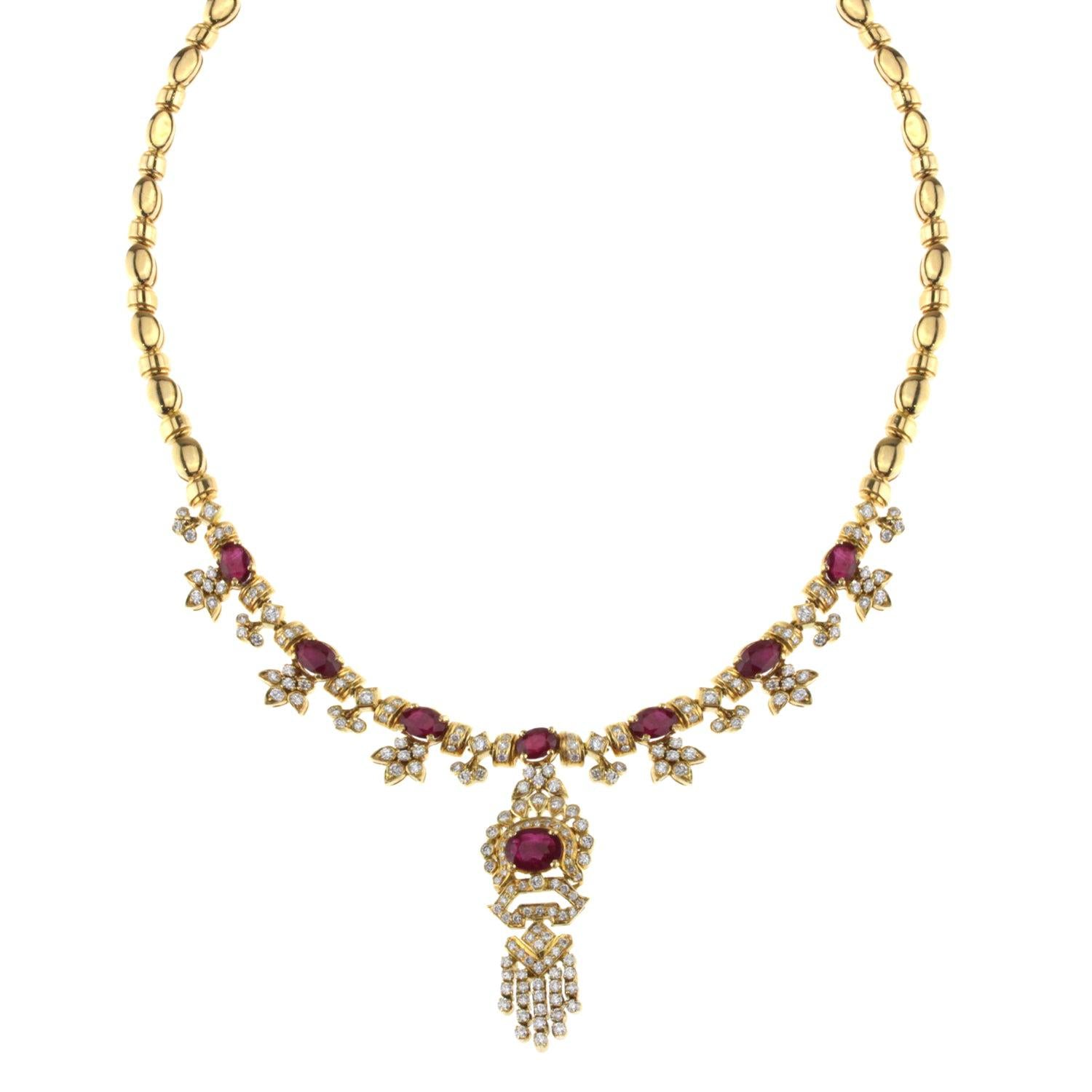 Ladies Yellow Gold Chain with Diamonds and Rubies