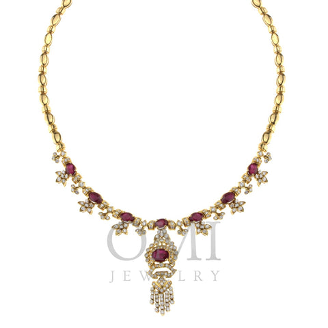 Ladies Yellow Gold Chain with Diamonds and Rubies