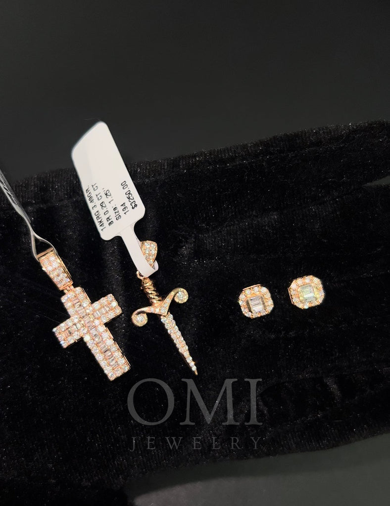 14k rose gold 3 piece deal two crosses and earrings $1,700.00