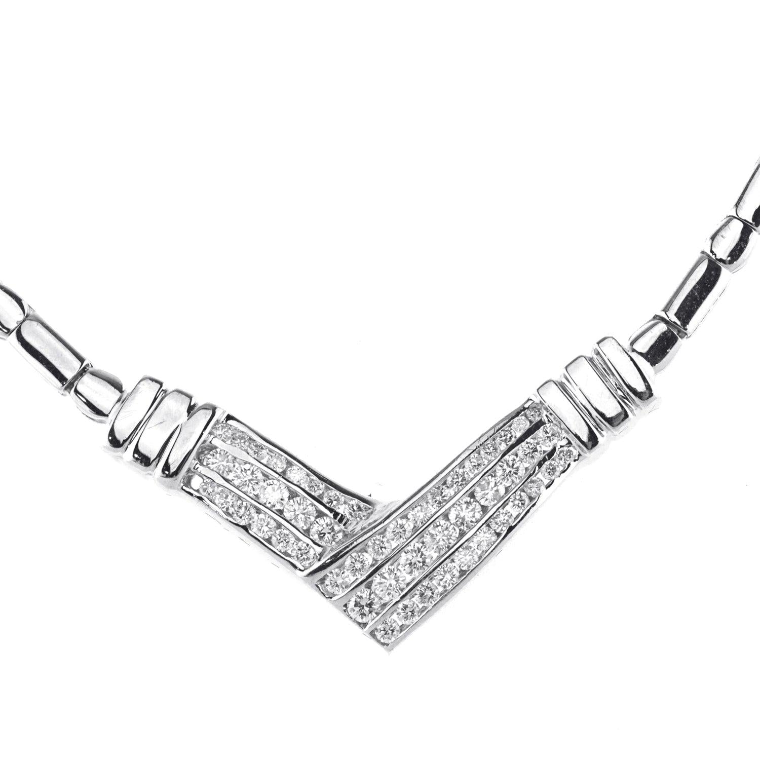 14K White Gold Chain with Round Cut Diamonds 1.50CT