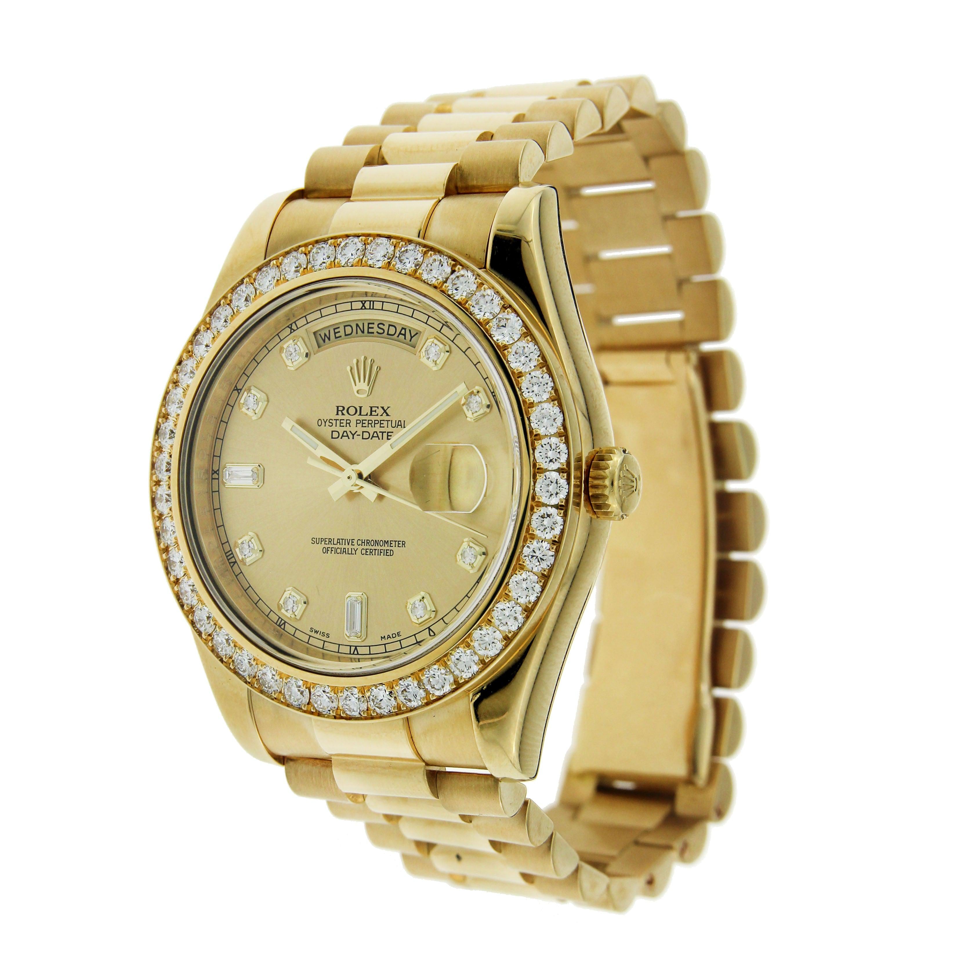 Rolex Day-Date II 41MM 18038 Champagne Diamond Dial Diamond Bezel 18K Yellow Gold President Bracelet 5ct