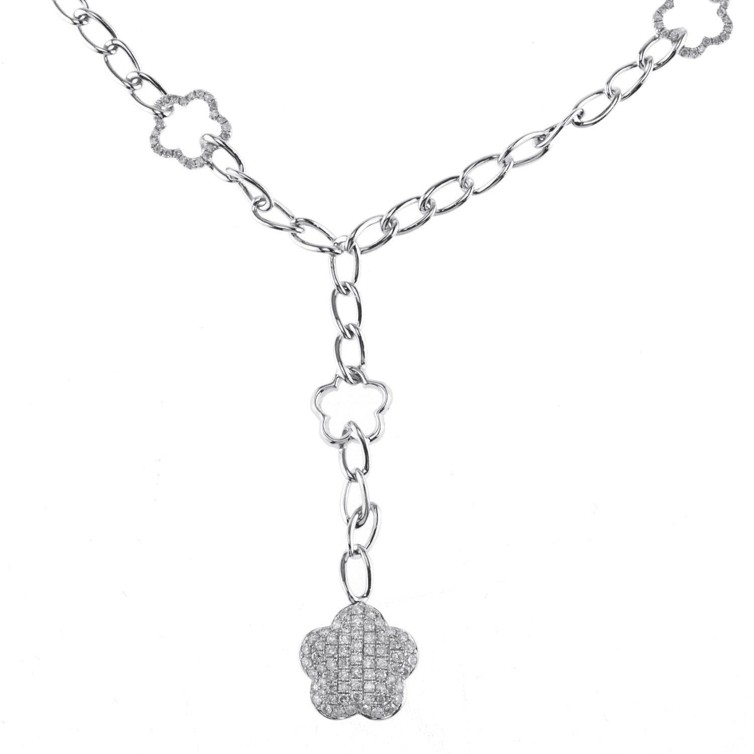 18K White Gold Chain with Diamonds and Star Pendant 1.43CT