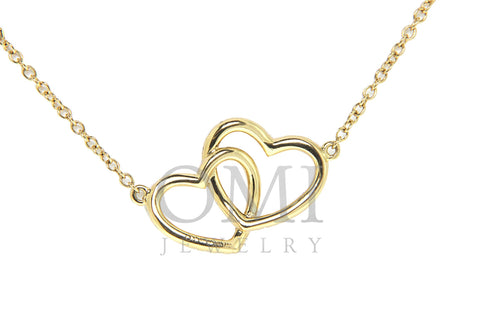 18K Yellow Gold Double Heart Diamond Pendant with Chain 0.66CT