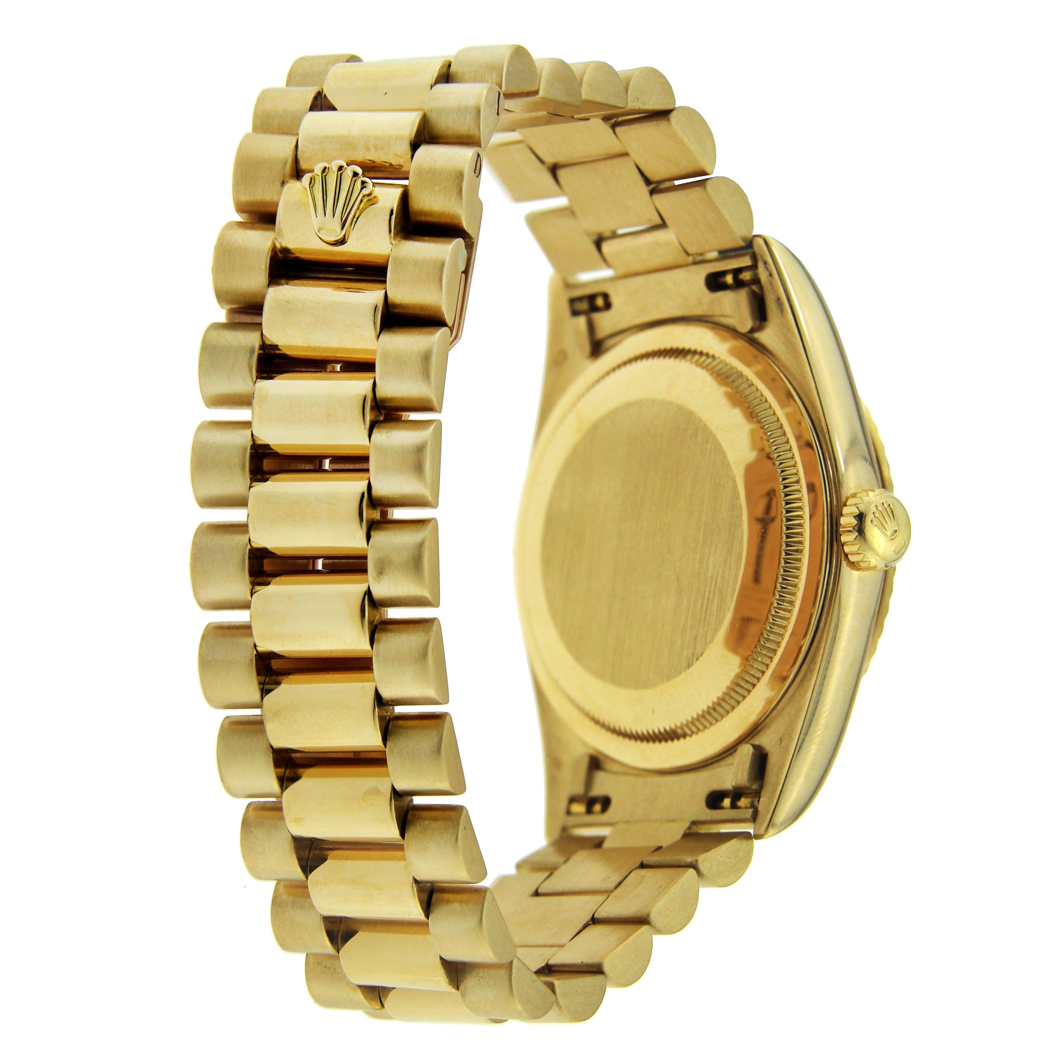 Rolex Day-Date 36MM 18038 Mother of Pearl Diamond Dial Fluted Bezel 18K Yellow Gold President Bracelet