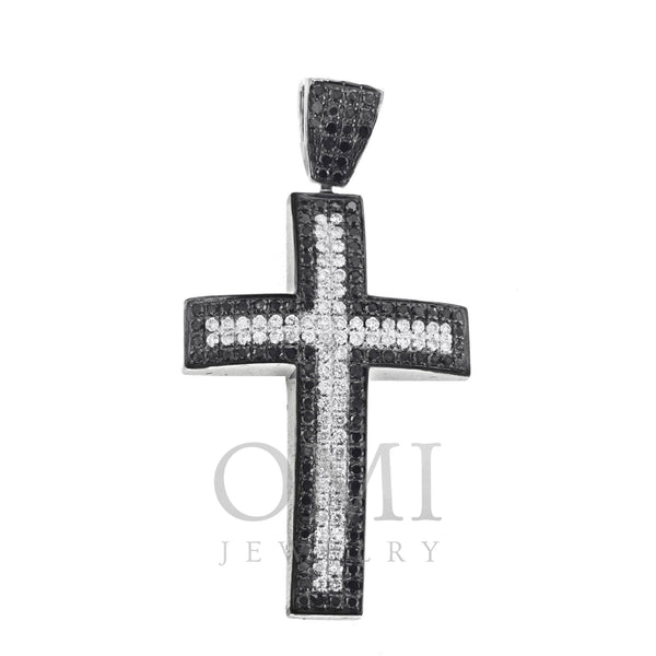 Unisex White Gold Cross with Black and White Diamonds