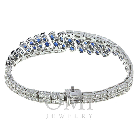 18K White Gold Diamond and Sapphire Gemstone Bracelet 8.94 CTW