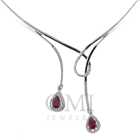 18K Diamond and Ruby Choker Necklace With Round Cut Diamonds 2.54CT
