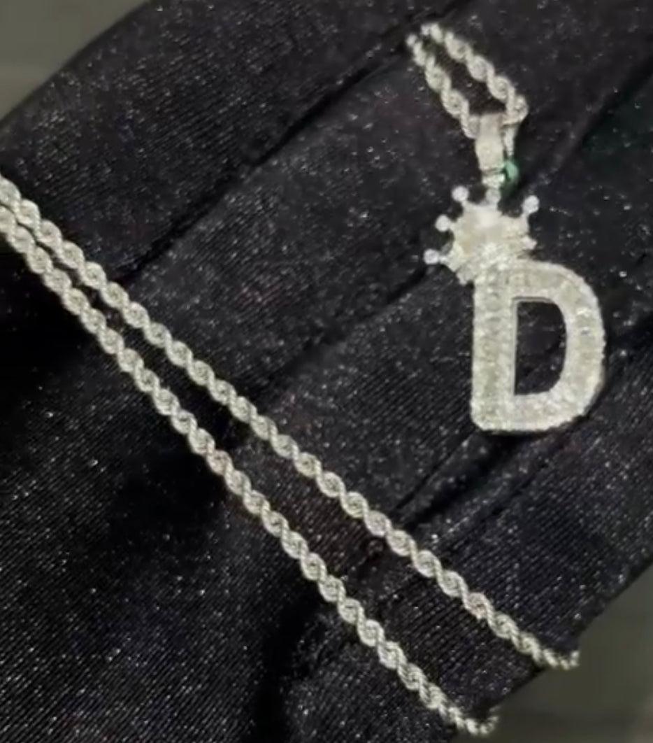 14k white gold Letter A pendant with crown and 18” chain