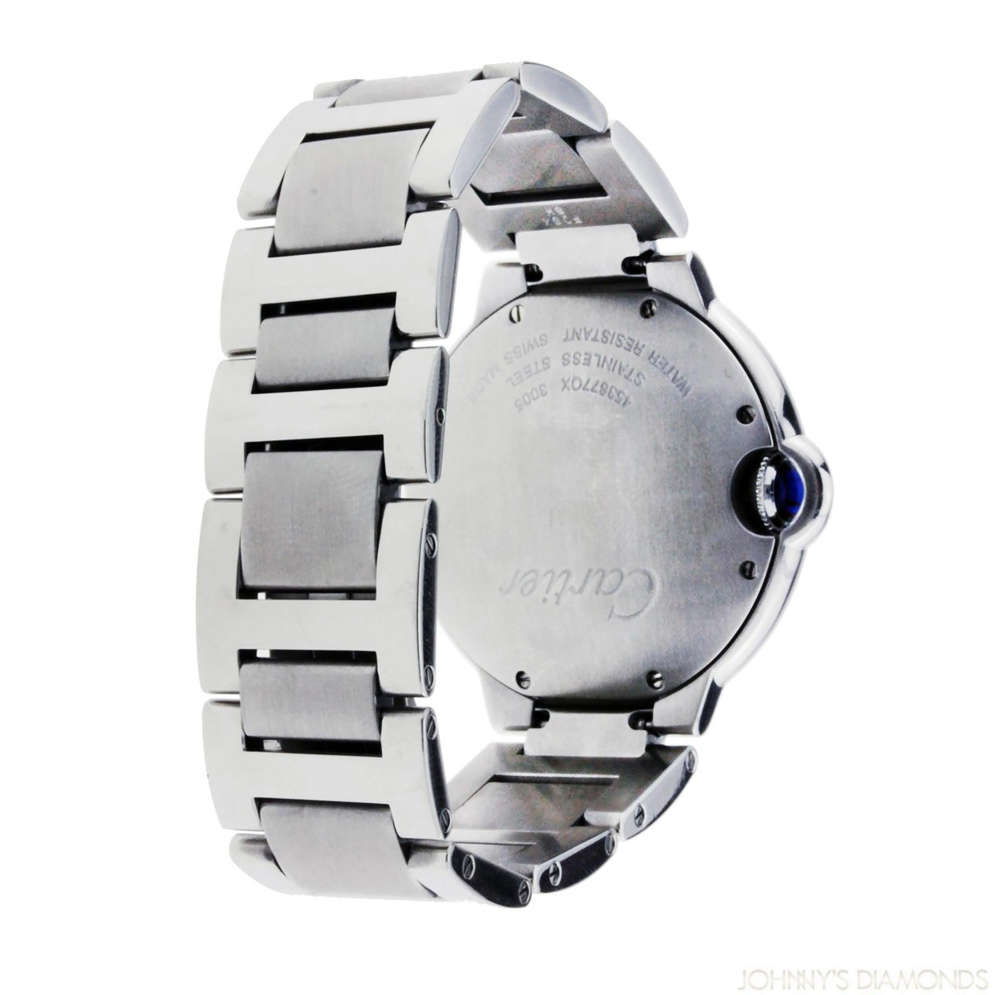 Cartier Ballon Bleu 42MM W69017Z4 Silver Roman Dial Stainless Steel Bracelet