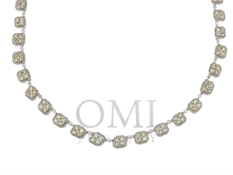18K White Gold Fancy Necklace With White And Yellow Round Cut Diamonds Total 14.76CT