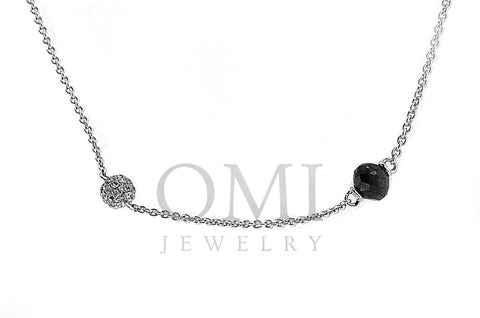 18K White Gold Diamond Ball Necklace with Black Diamonds With A Total Of 2.00CT
