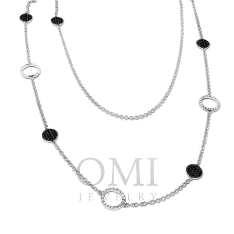 18K White Gold Black and White Diamond Circle Necklace 2.00CT