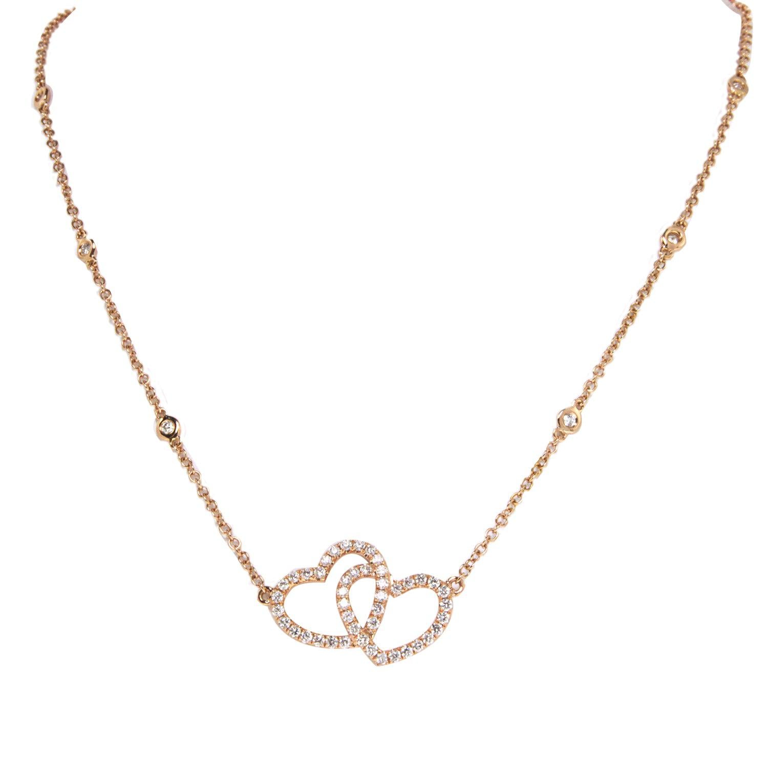 Ladies Double Heart Diamond Pendant with Chain