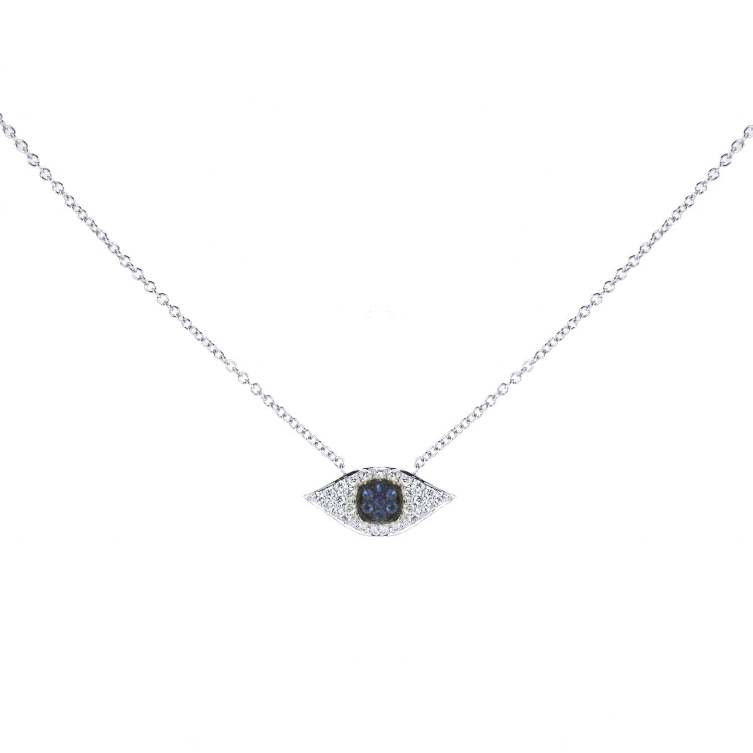 Ladies Diamond and Blue Sapphire Evil Eye Pendant
