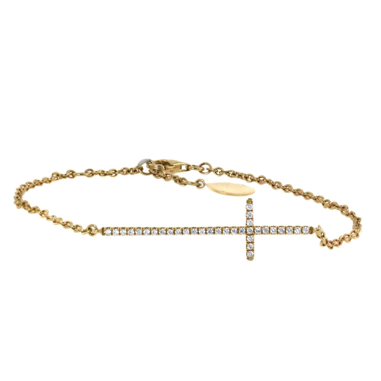 Ladies Gold and Diamond Sideway Cross Bracelet
