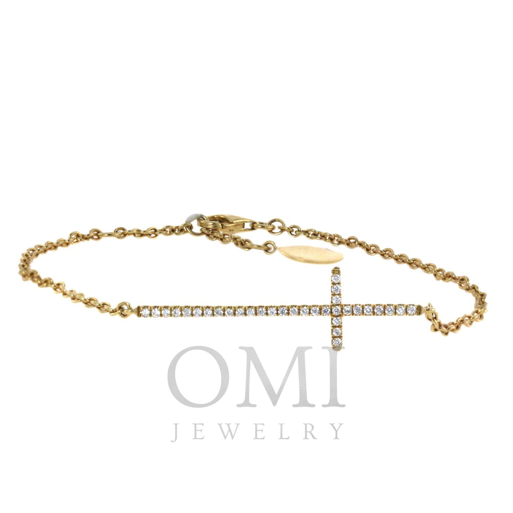 Ladies Gold and Diamond Sideway Cross Bracelet