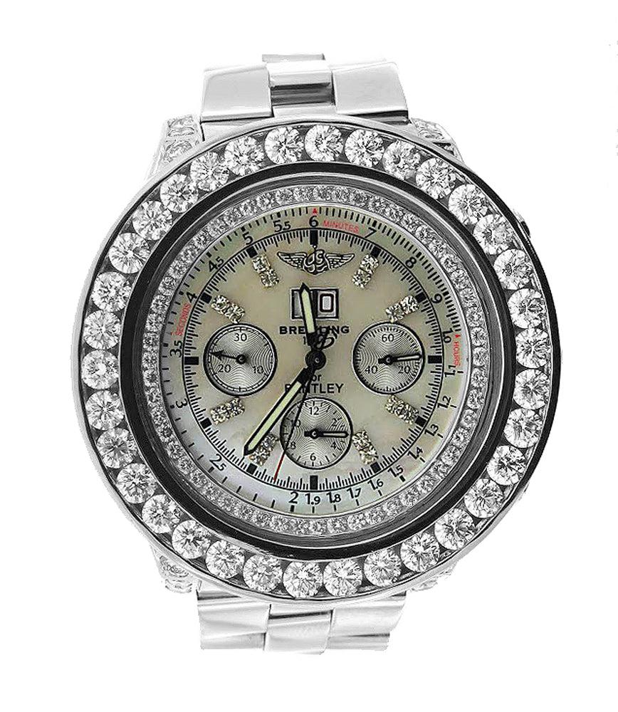Breitling Bentley 6.75 48MM A44382  Mother of Pearl Diamond Dial Diamond Bezel Stainless Steel Bracelet
