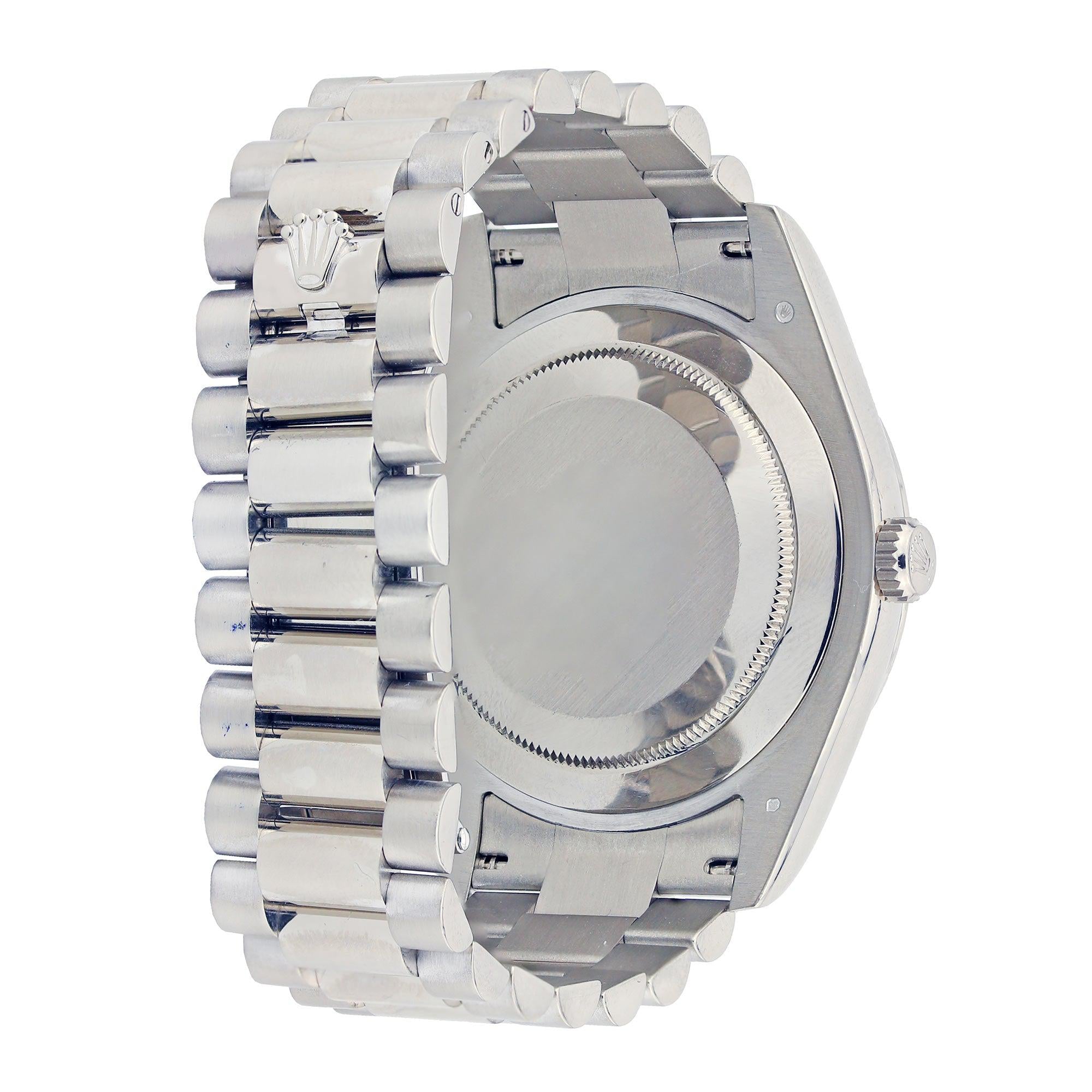 Rolex Day-Date II 41MM 218239 White Baguette Diamond Dial Fluted Bezel 18K White Gold President Bracelet