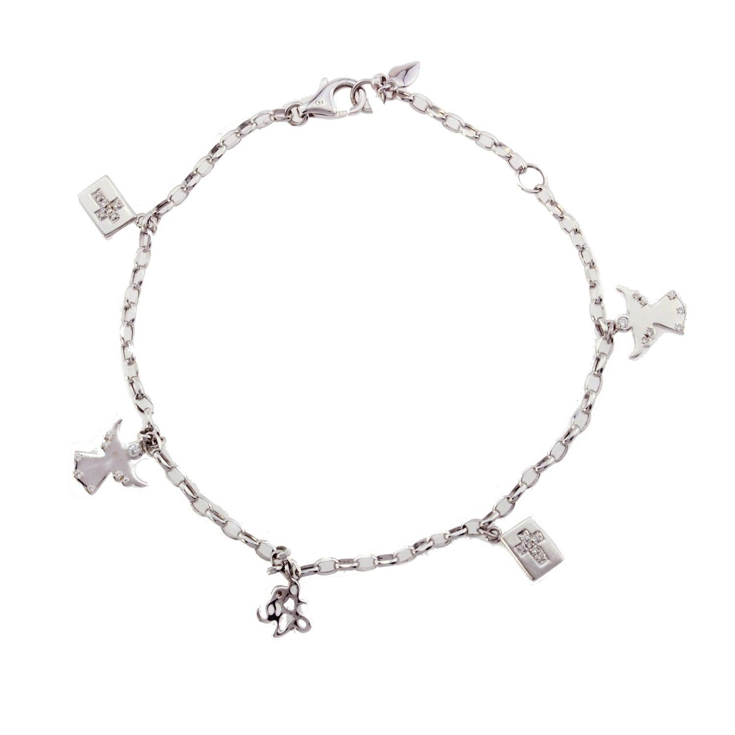 18K White Gold Angel Charm Bracelet 0.11 CT Diamonds