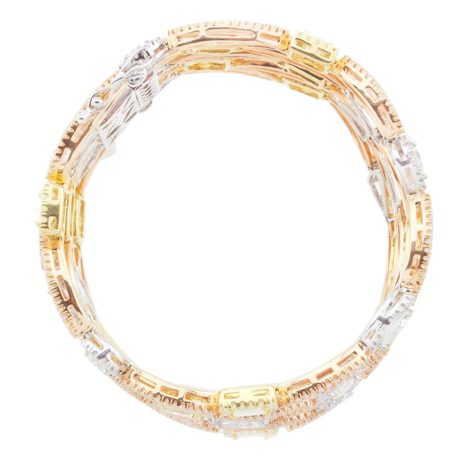 18K GOLD TRICOLOR BANGLE WITH A VARIETY OF DIFFERENT DIAMONDS 29.57 CT