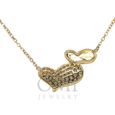 18K Yellow Gold Double Heart Diamond Pendant with Chain 0.55CT