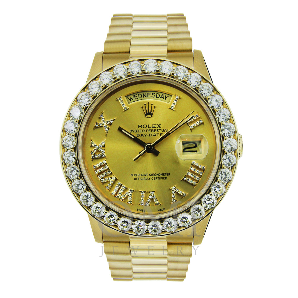 18K Yellow Gold Rolex Diamond Watch, Day Date 36mm, Champagne with Rom ...