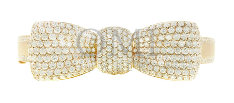 18K Yellow Gold Diamond Bow Design Bangle With Round Cut Diamonds 8.22CT