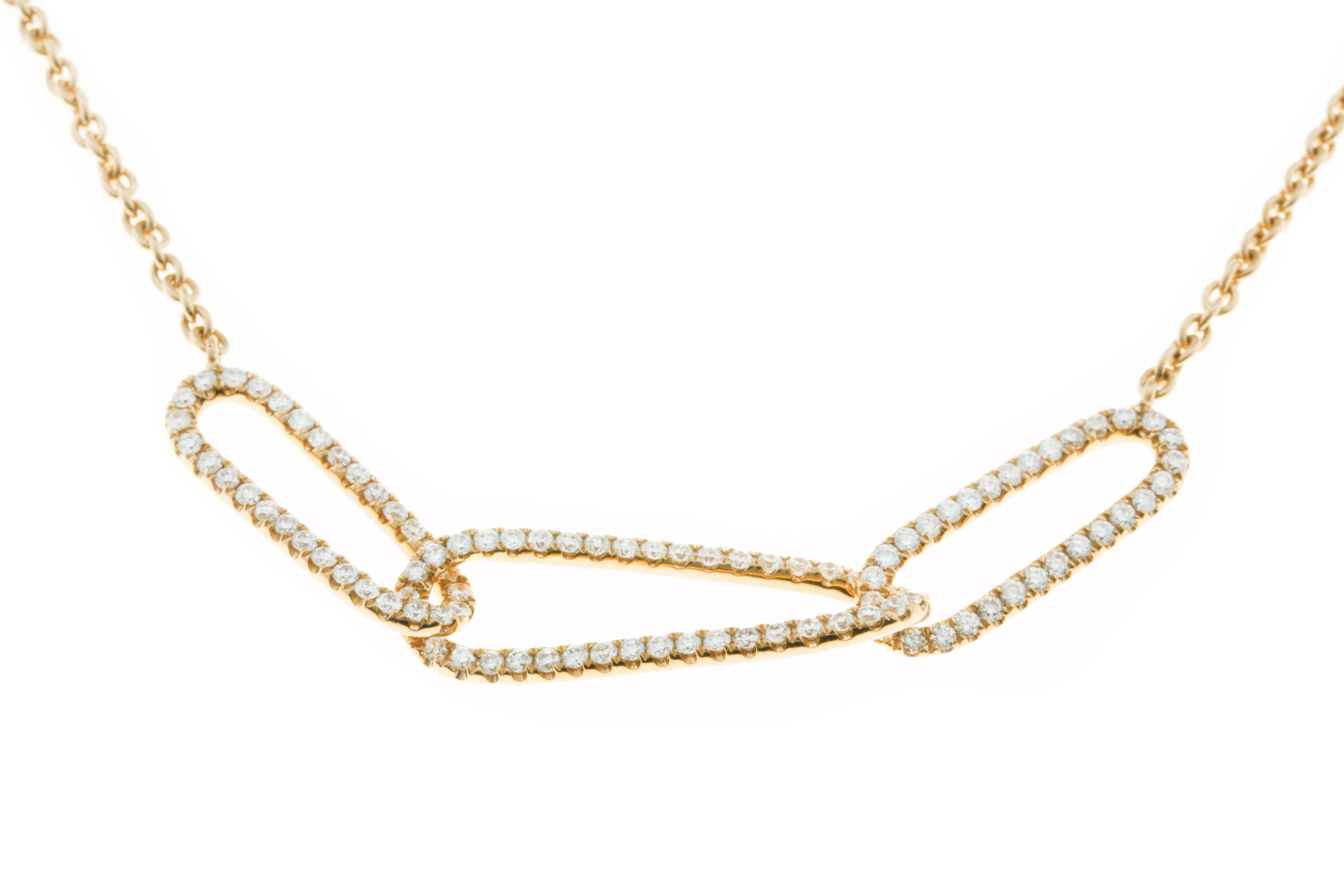 18K Yellow Gold Chain with Three Diamond Link Pendant And 0.75CT