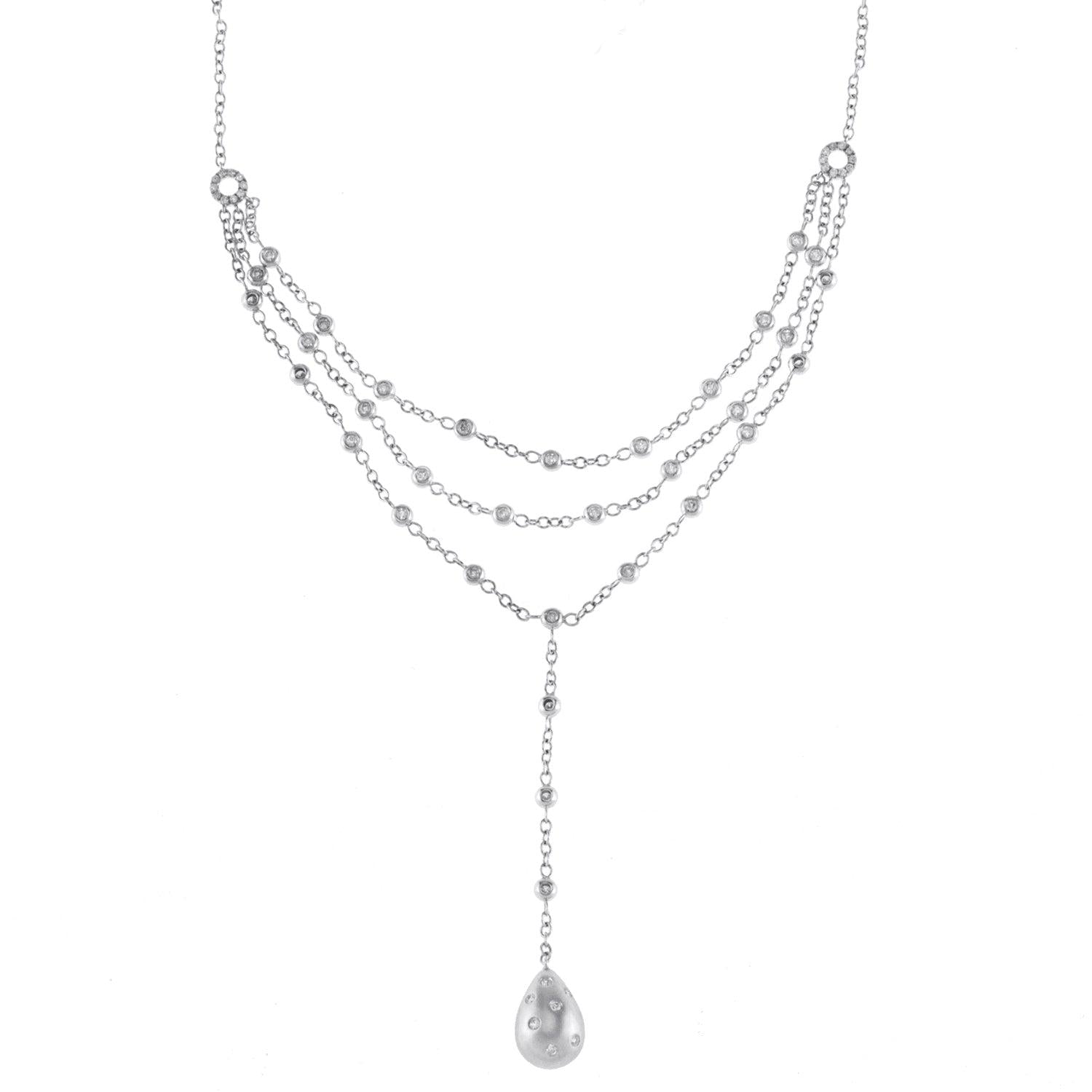 18K White Gold Multi-Layer Diamond by the Yard Chain with Tear Drop 1.23CT