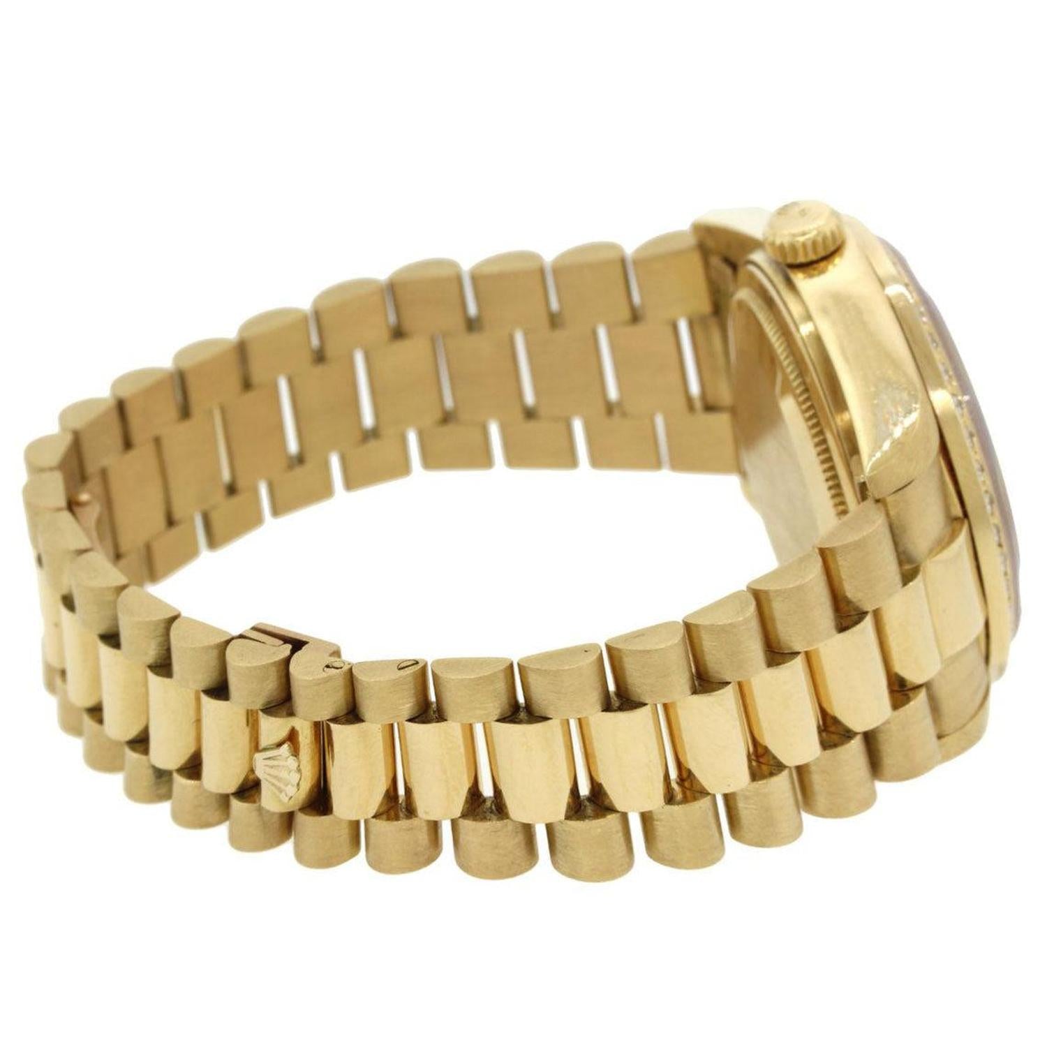 Rolex Day-Date 36MM 18038 Black Mother of Pearl Diamond Dial Diamond Bezel 18K Yellow Gold President Bracelet 1.75ct