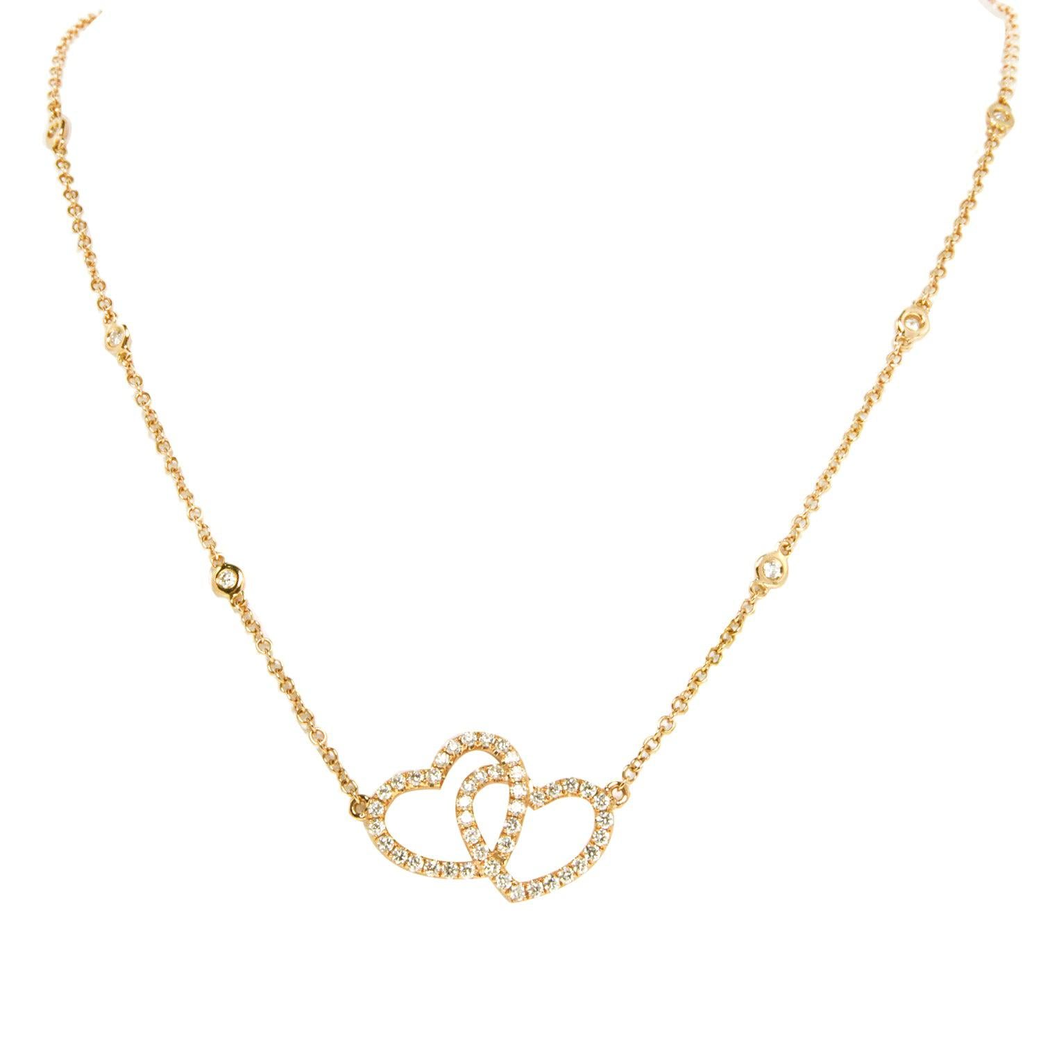 Ladies Double Heart Diamond Pendant with Chain