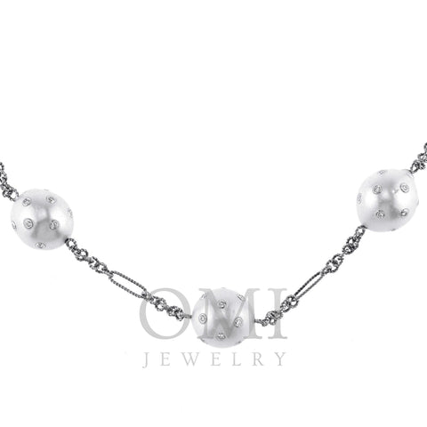 14K White Gold Chain with Diamond and Pearls 4.46CT