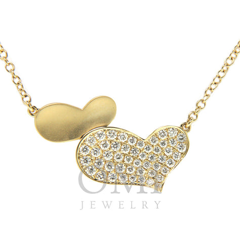 18K Yellow Gold Double Heart Diamond Pendant with Chain 0.55CT
