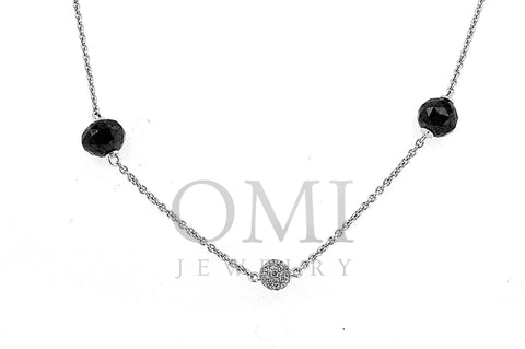 18K White Gold Ball Necklace with Black and White Diamonds 6.00CT