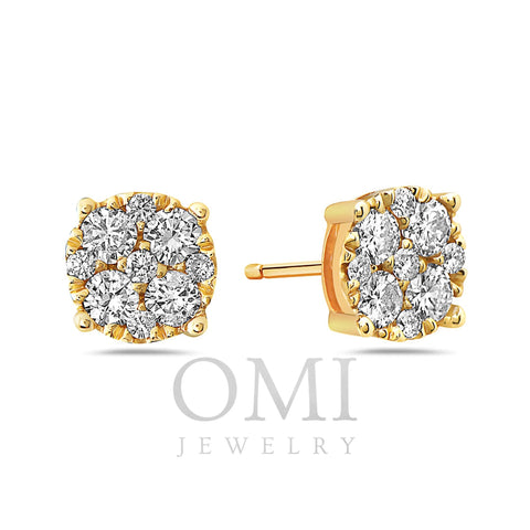 Unisex 14K Yellow Gold Earrings With Round Shape  Diamonds