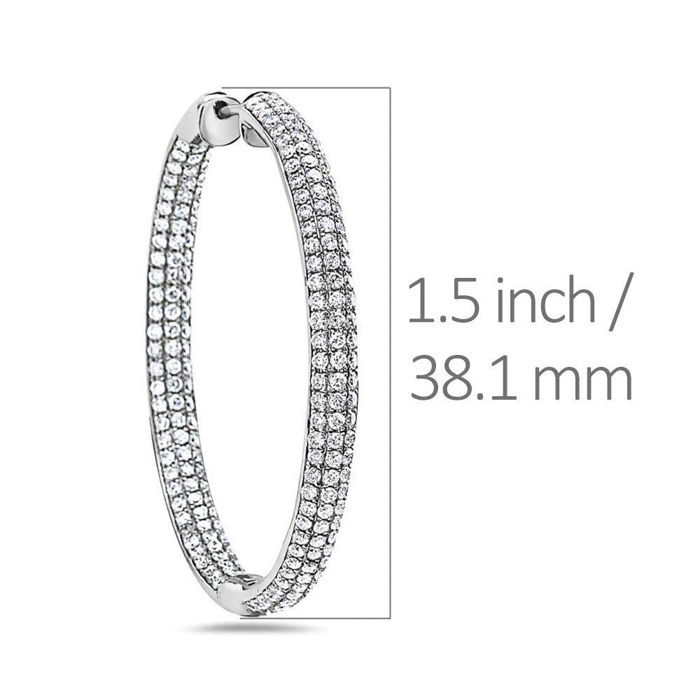 18K White Gold Hoop Ladies Earrings With Round Shaped Diamonds