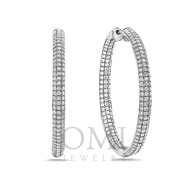 18K White Gold Hoop Ladies Earrings With Round Shaped Diamonds