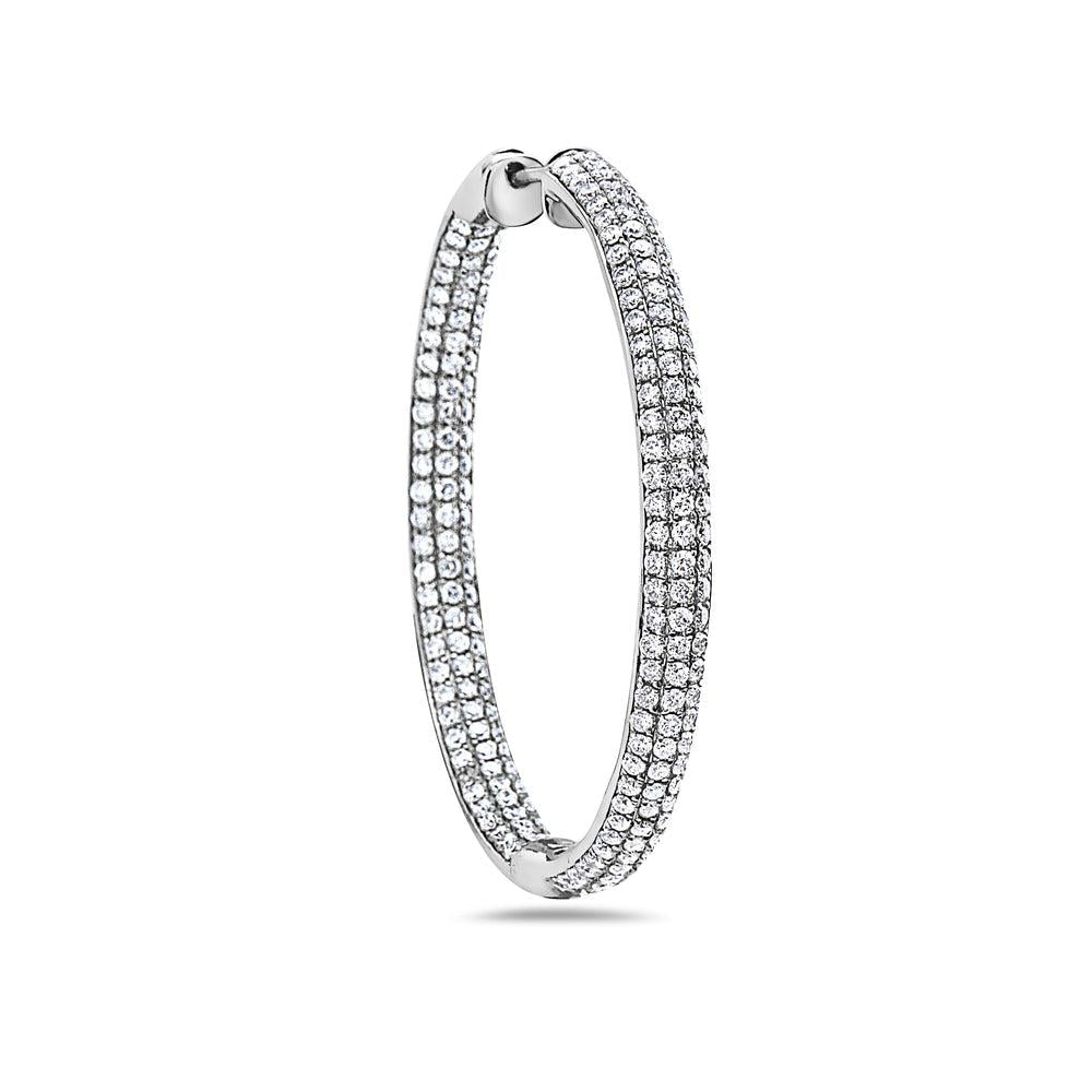 18K White Gold Hoop Ladies Earrings With Round Shaped Diamonds