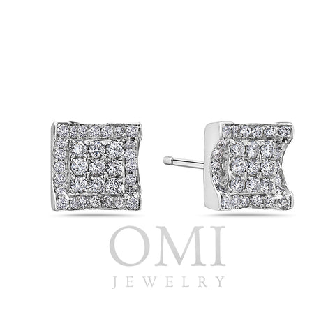 Unisex 14K White Gold Earrings With Round Shaped Diamonds