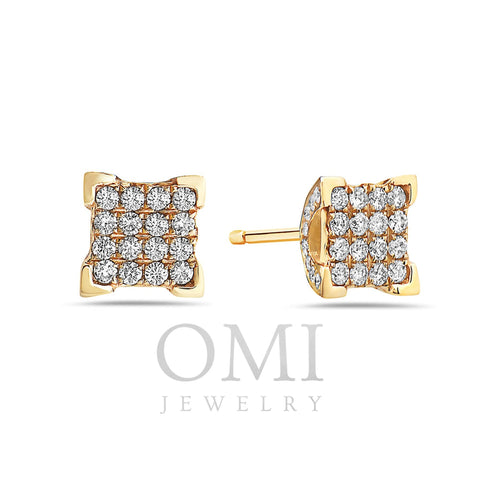 Unisex 14K Square Yellow Gold  Earrings With Round Shaped Diamonds