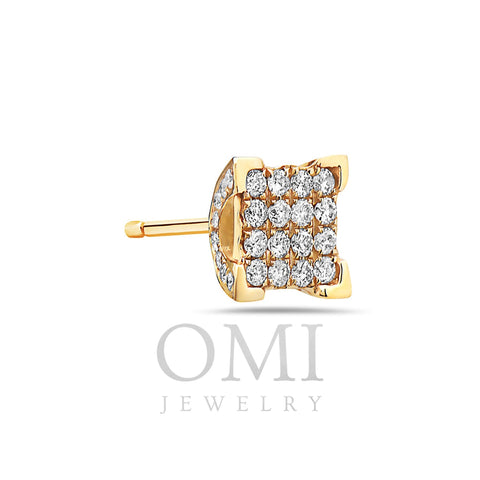 Unisex 14K Square Yellow Gold  Earrings With Round Shaped Diamonds