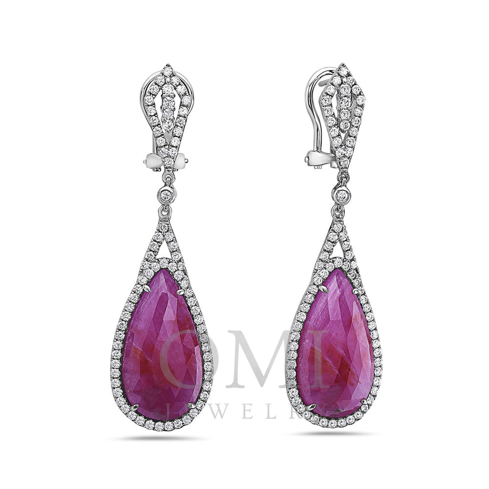 18K White Gold Ladies Earrings With Whit Ruby And Diamonds
