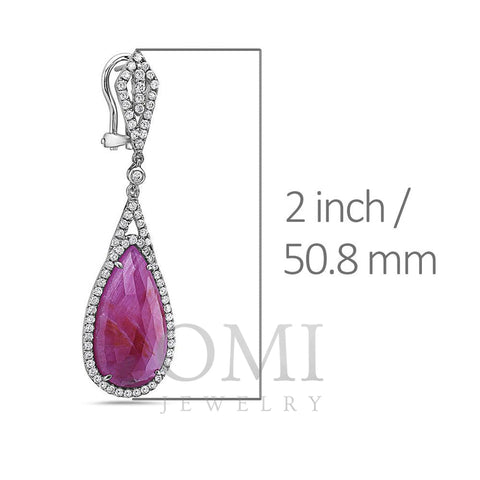 18K White Gold Ladies Earrings With Whit Ruby And Diamonds