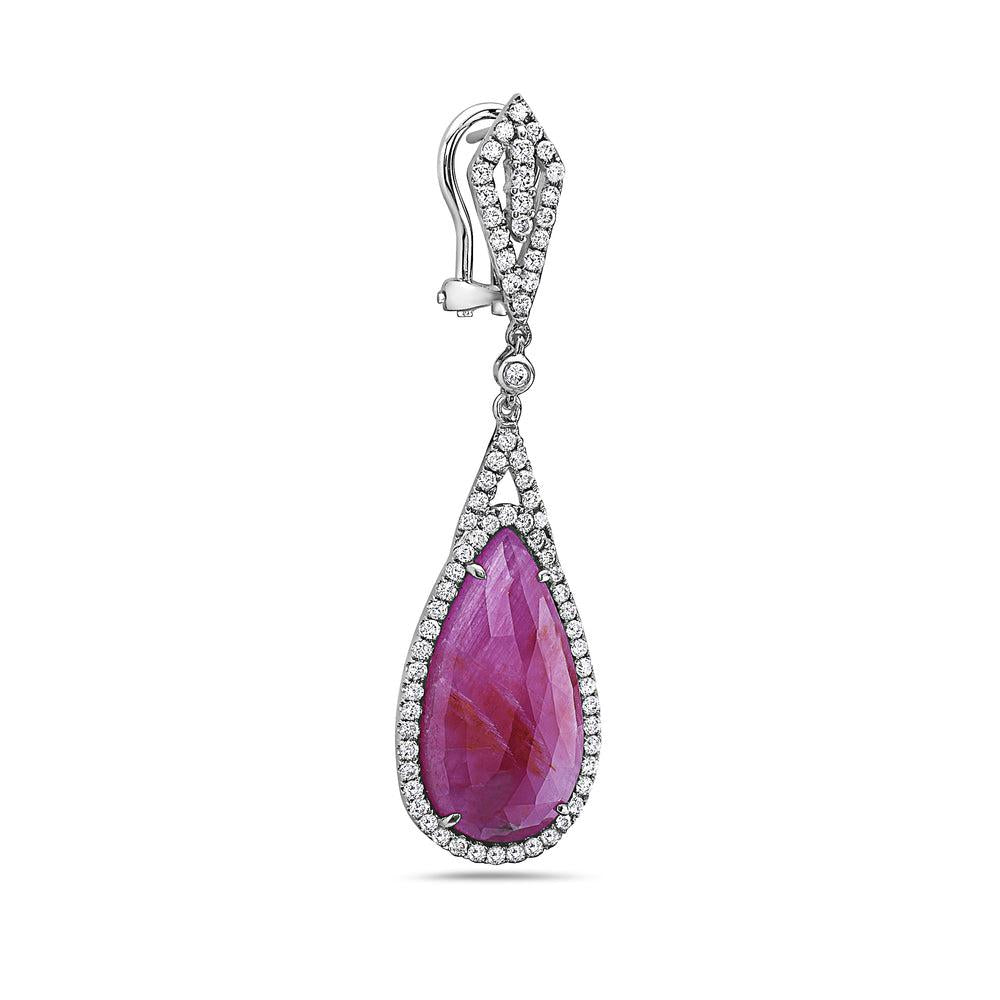 18K White Gold Ladies Earrings With Whit Ruby And Diamonds