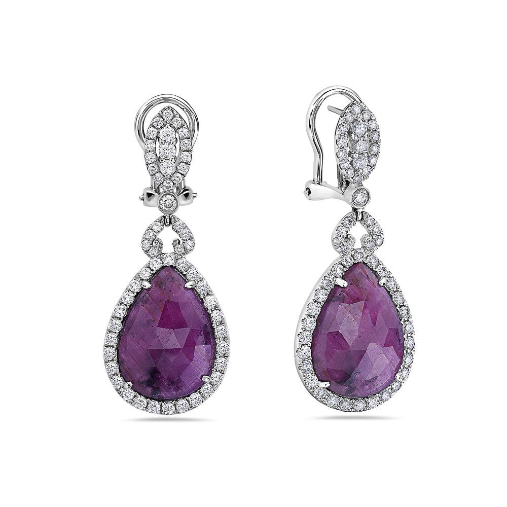 18K White Gold Ladies Earrings With Diamonds and Rubies